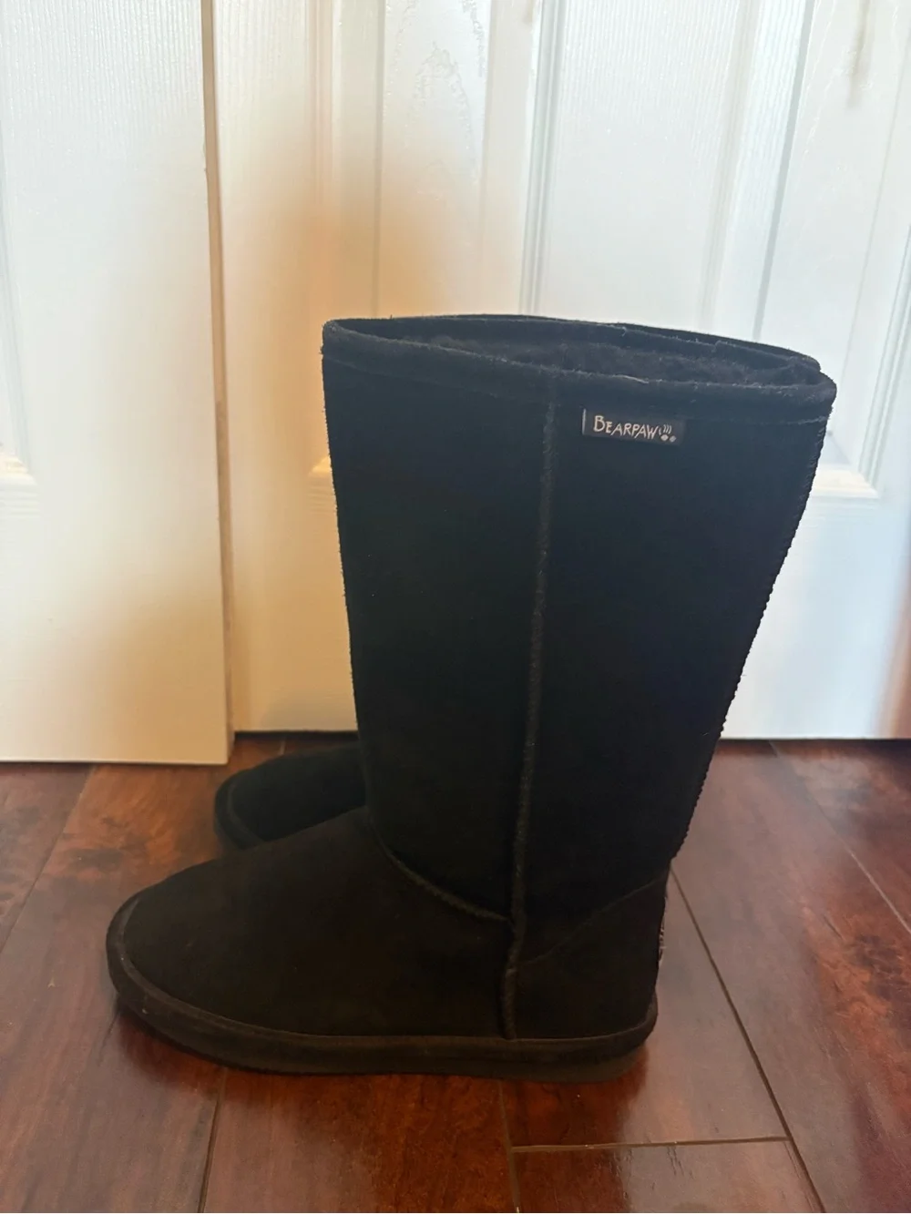 BearPaw Black Tall Suede Shearling-Trim Boots